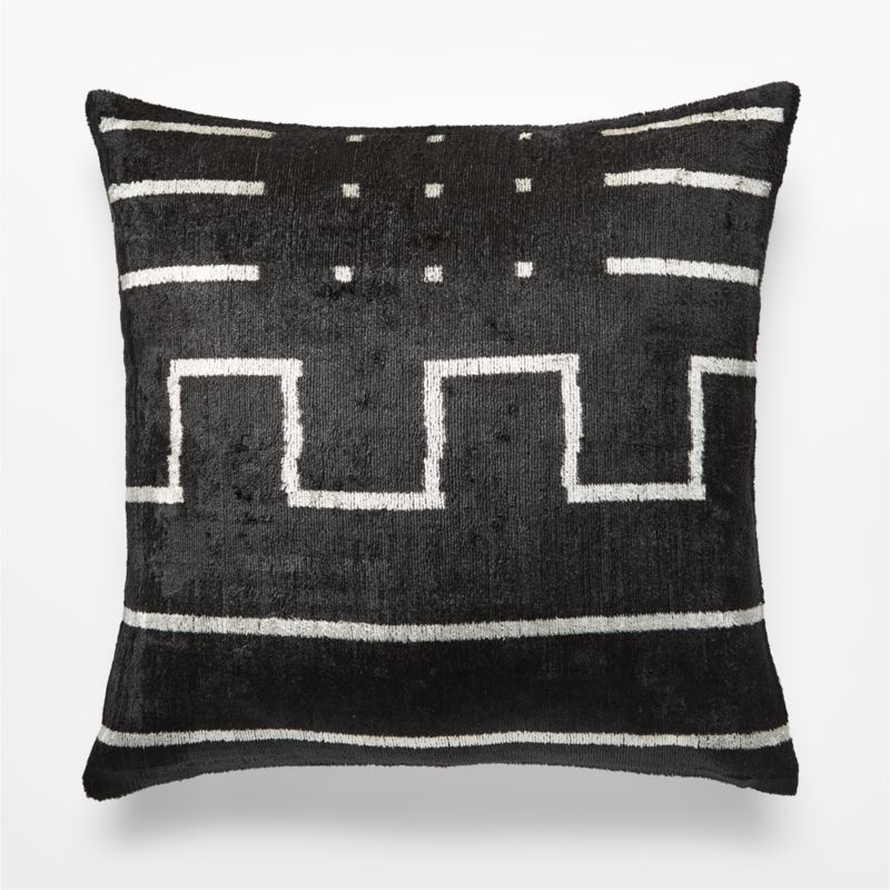 Lines Turkish Black Silk Throw Pillow with Down-Alternative Insert 20" - Image 2