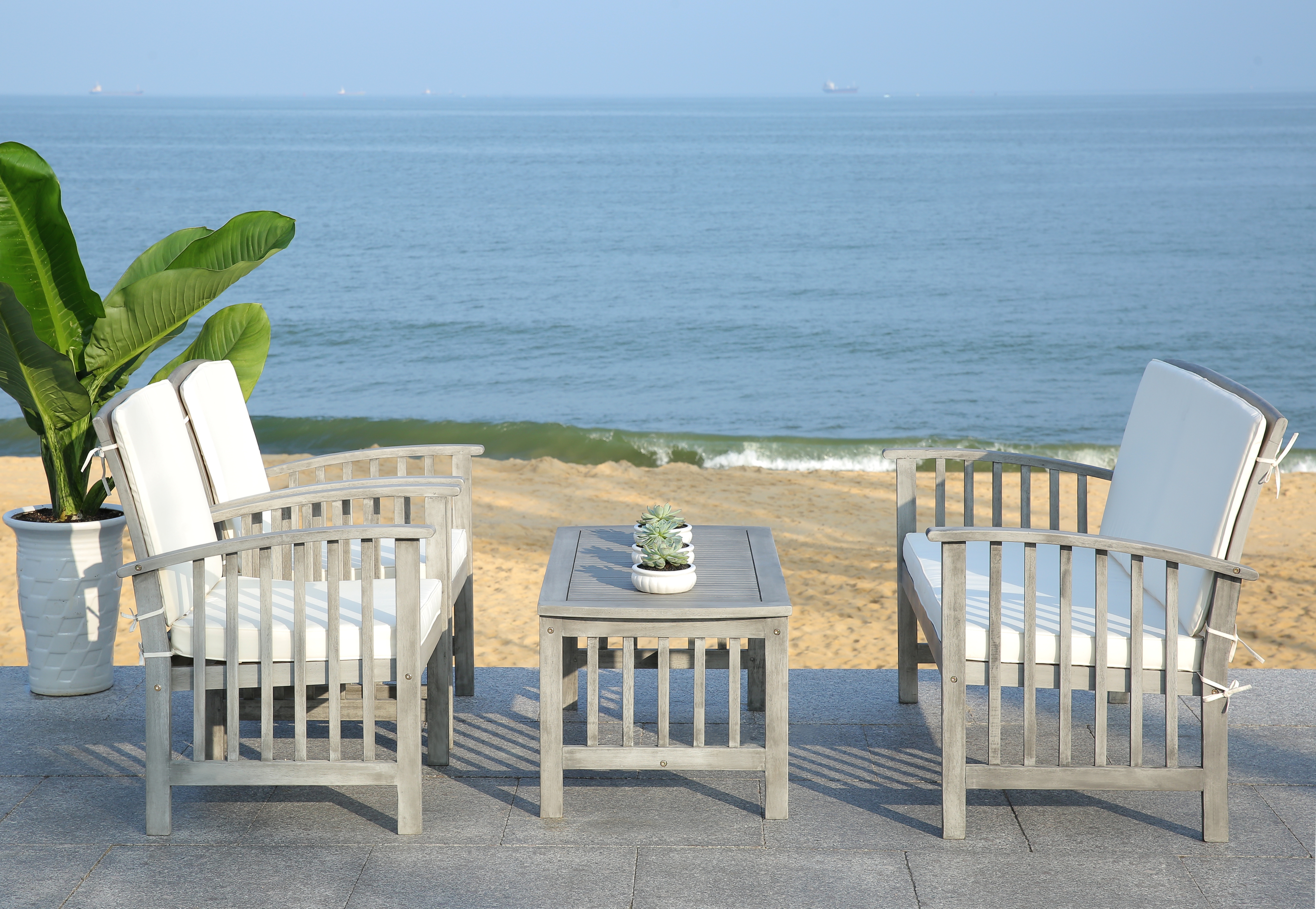 Rocklin 4 Piece Outdoor Set - Grey Wash/Beige - Safavieh - Image 6