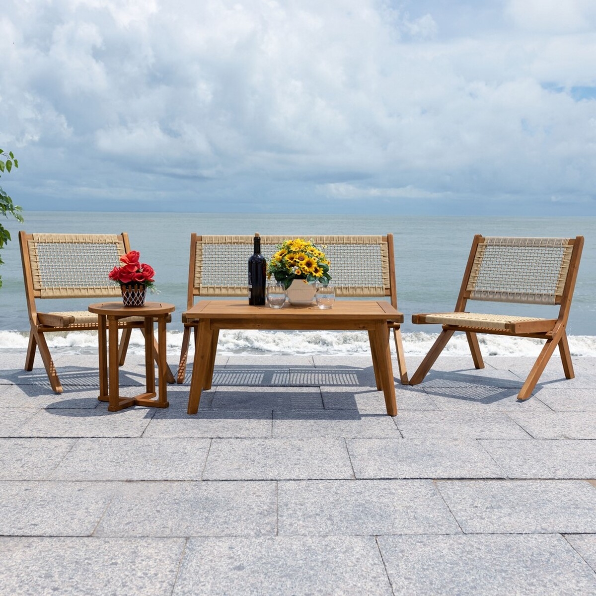 Indoor-Outdoor Kobina 5Pc Outdoor Living Set - Natural/Natural - Safavieh - Image 1