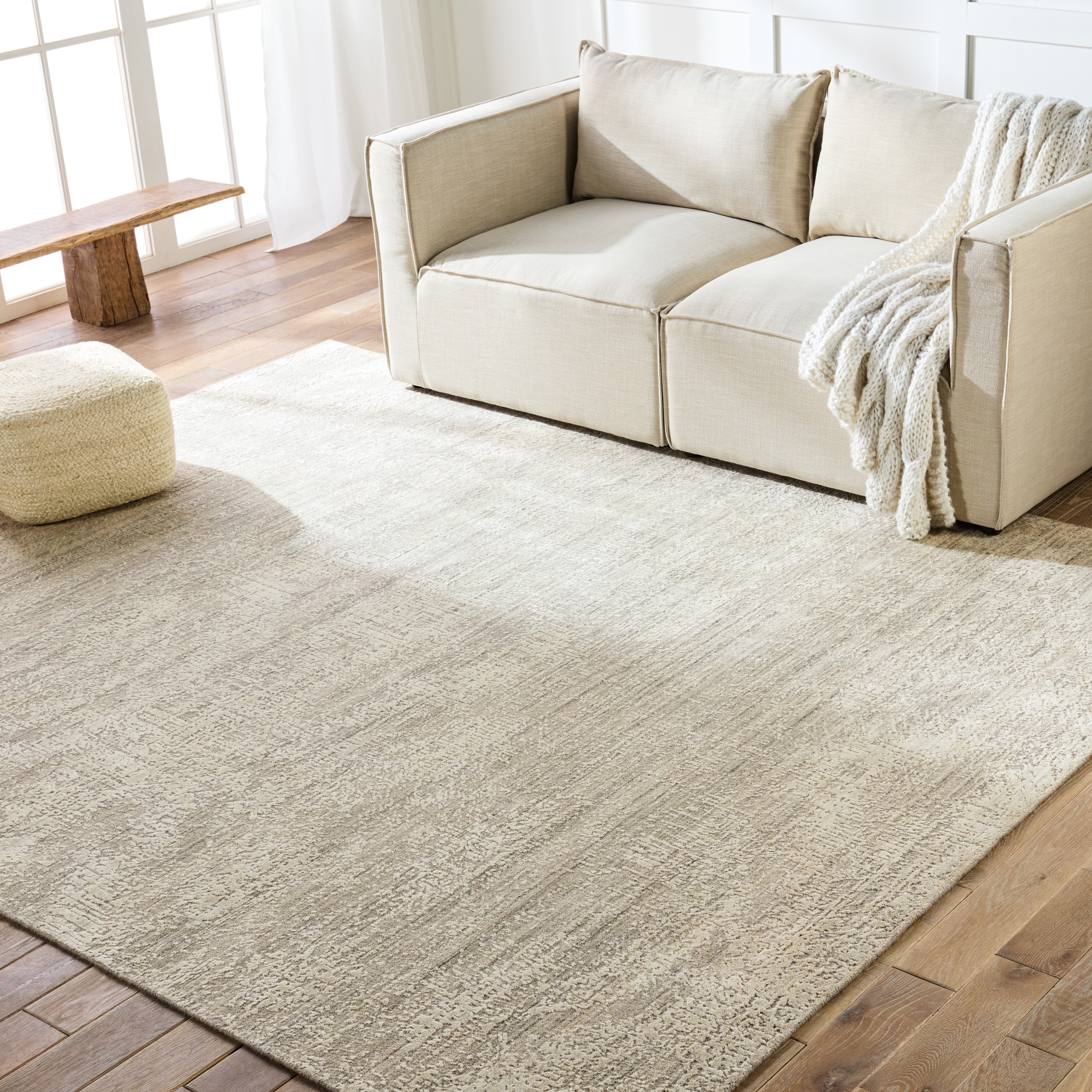 Sylvan GNV04 Handmade Abstract Taupe and White Area Rug (5'x8') - Image 4