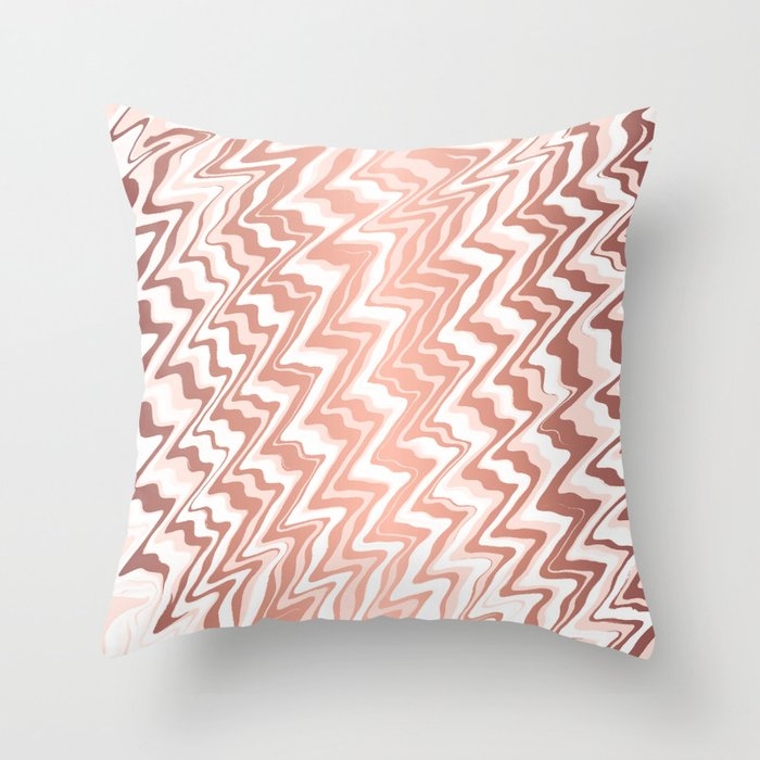 Ripple Abstract Painting In Copper Rose Gold Metallic Art Print Throw Pillow by Charlottewinter - Cover (16" x 16") With Pillow Insert - Indoor Pillow - Image 0