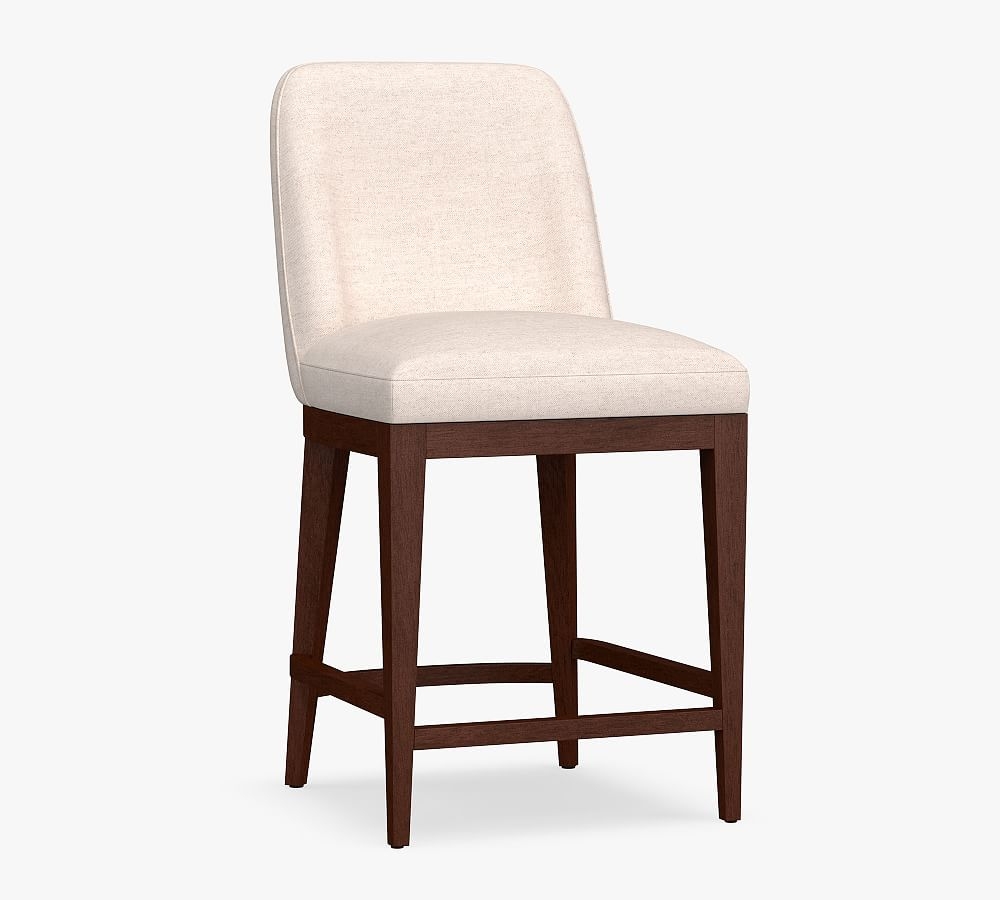 Layton Upholstered Counter Height Bar Stool, Mahogany Leg, Park Weave Charcoal - Image 0