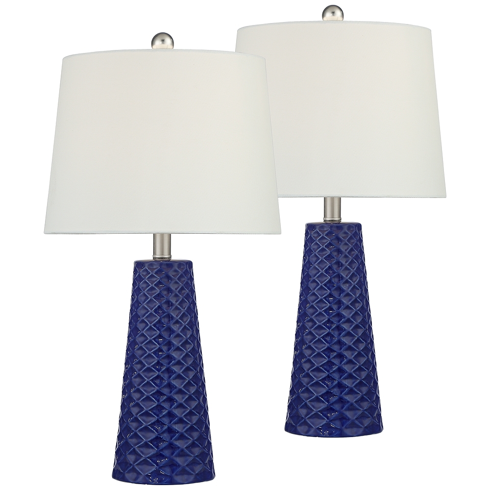 360 Lighting Morty 24" Blue Textured Ceramic Table Lamps Set of 2 - Image 0