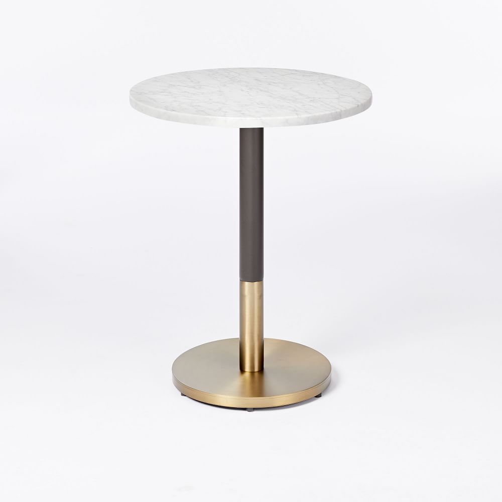 White Marble Orbit Base Bistro Table, Round, 24", Antique Bronze, Blackened Brass - Image 0