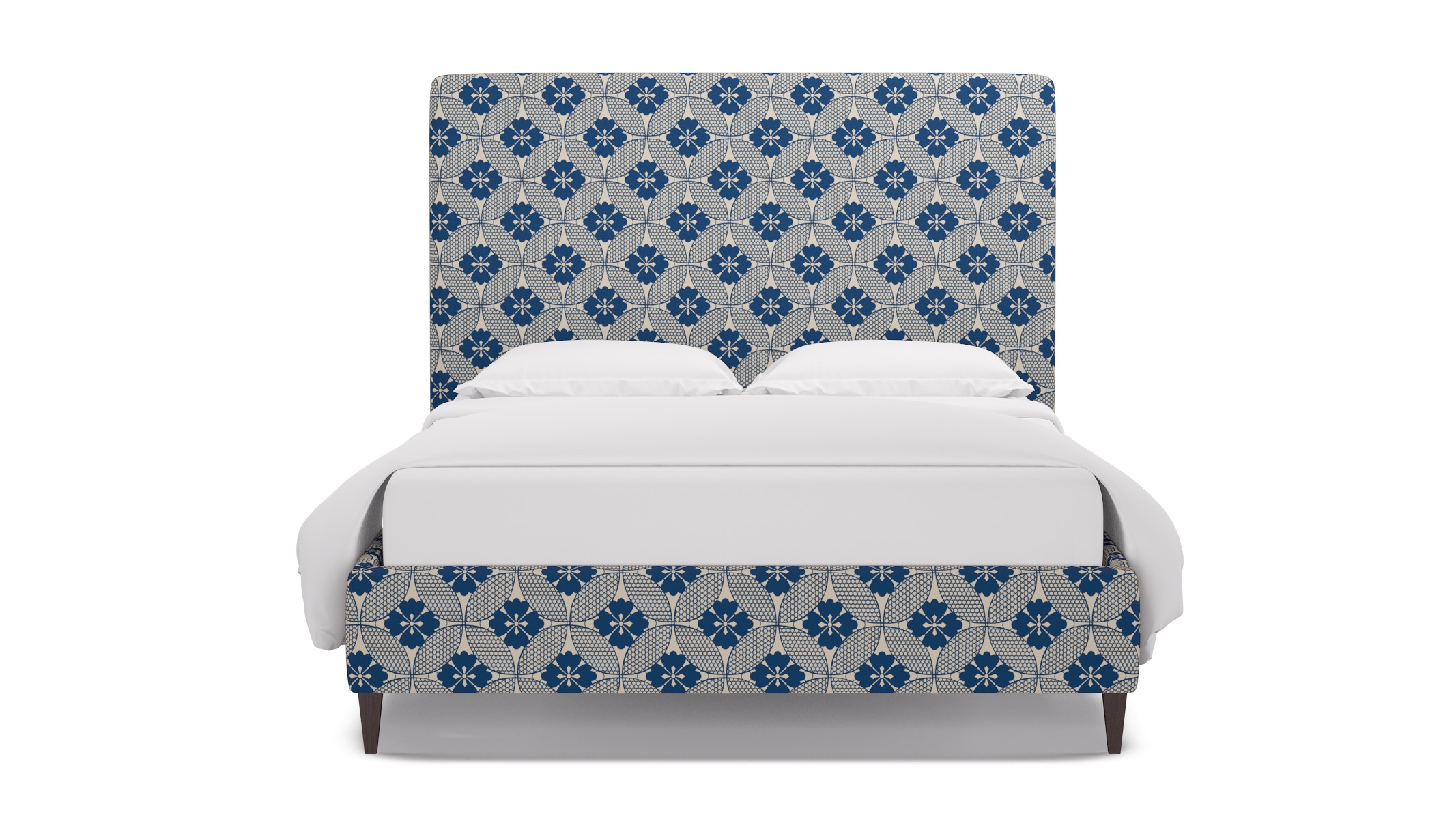 Classic Bed, Bright Navy Solaire, Espresso Square Tapered Leg, Queen - Image 0