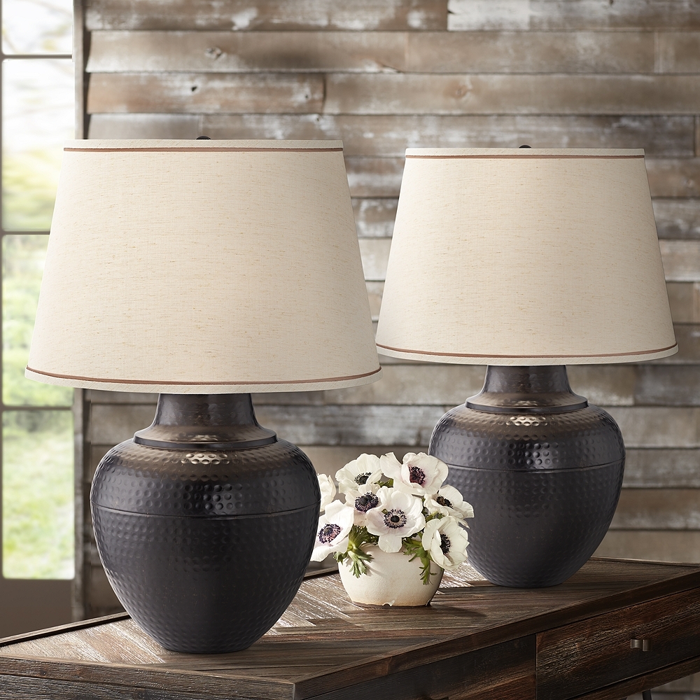 Barnes and Ivy Brighton 27 1/4" Hammered Bronze Table Lamps Set of 2 - Image 0