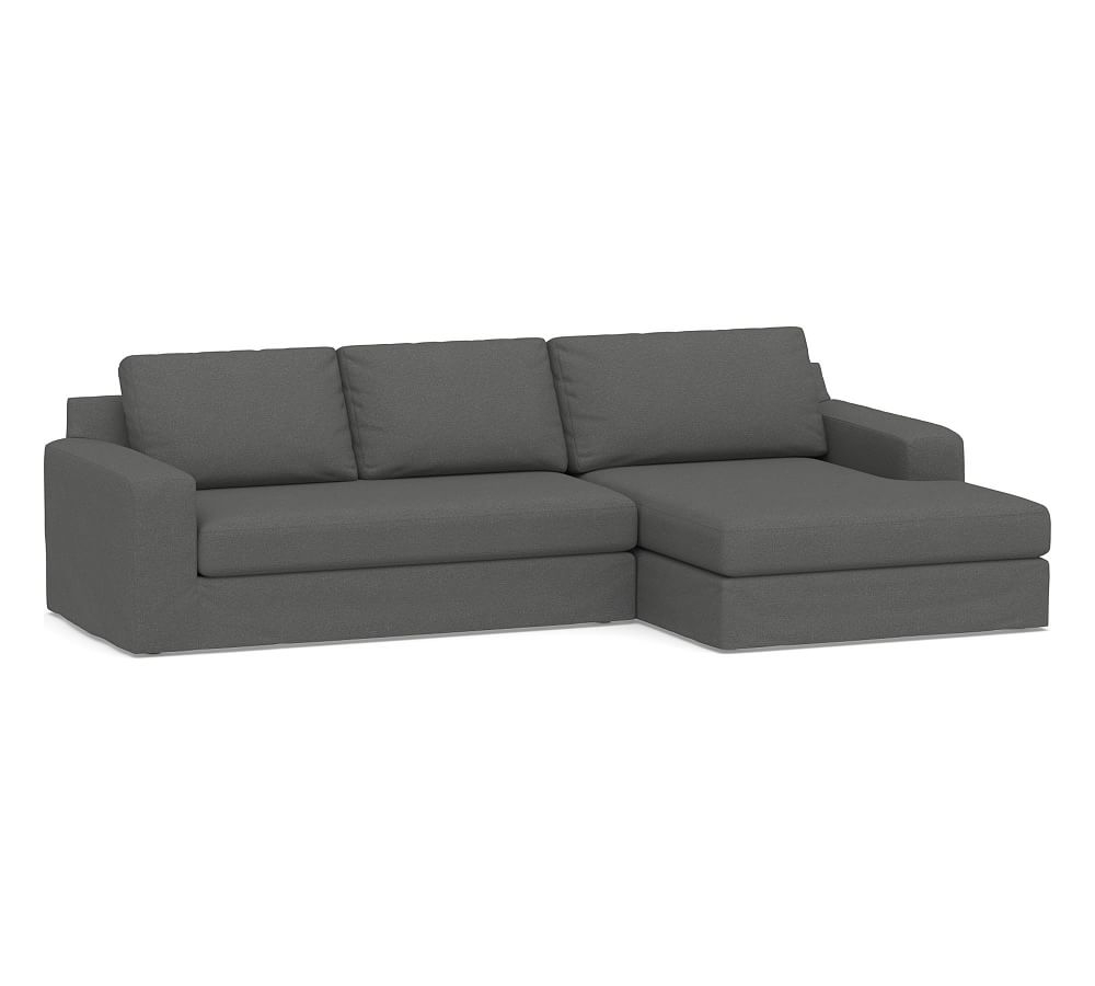 Big Sur Square Arm Slipcovered Left Arm Loveseat with Double Chaise SCT and Bench Cushion, Down Blend Wrapped Cushions, Park Weave Charcoal - Image 0