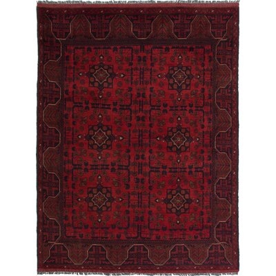 One-of-a-Kind Hamel Hand-Knotted 2010s Esari Turkoman Burgundy/Black 4'10" x 6'3" Wool Area Rug - Image 0