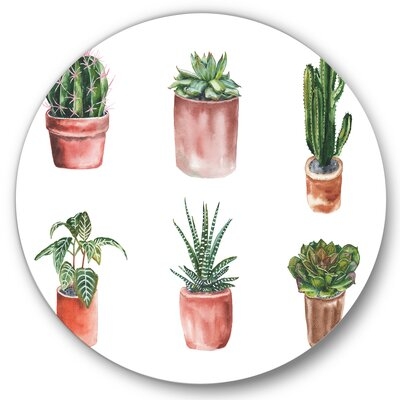 Flowers In A Pot Cacti And Succulents - Traditional Metal Circle Wall Art - Image 0