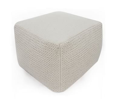 Braided Hand Woven Pouf, 22x22x14", Ivory - Image 1