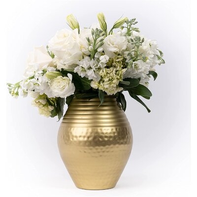 Flower Vase For Gold Decor - Round Gold Vase In Hammered Finish Metal Ideal As Flower Vases For Centerpieces. Luxury Vases For Flowers And Gold Accent Decor - Image 0