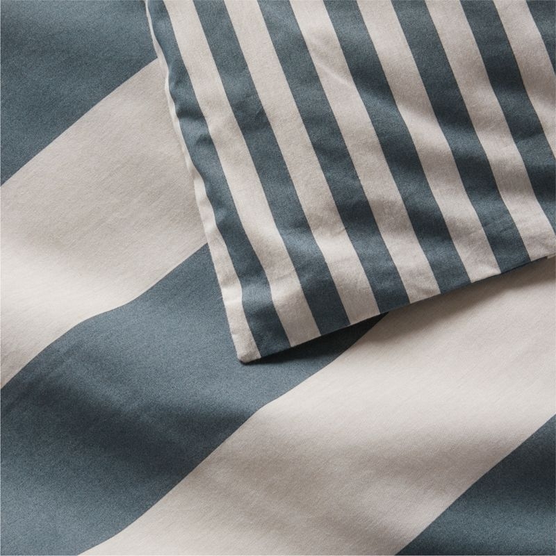 Riviera Slate Blue and Oatmeal Reversible Stripe Organic Cotton Reversible Kids Twin Duvet Cover - Image 7