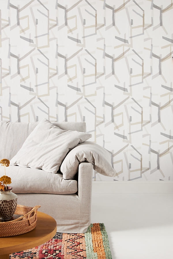 Geometric Linen Wallpaper By Anthropologie in Grey - Image 0