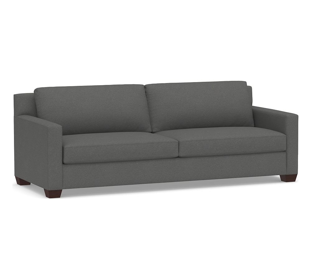 York Square Arm Upholstered Grand Sofa 95.5", Down Blend Wrapped Cushions, Park Weave Charcoal - Image 0