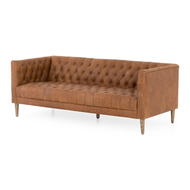 Rollins Natural Washed Camel Leather Button Tufted Sofa - Image 8