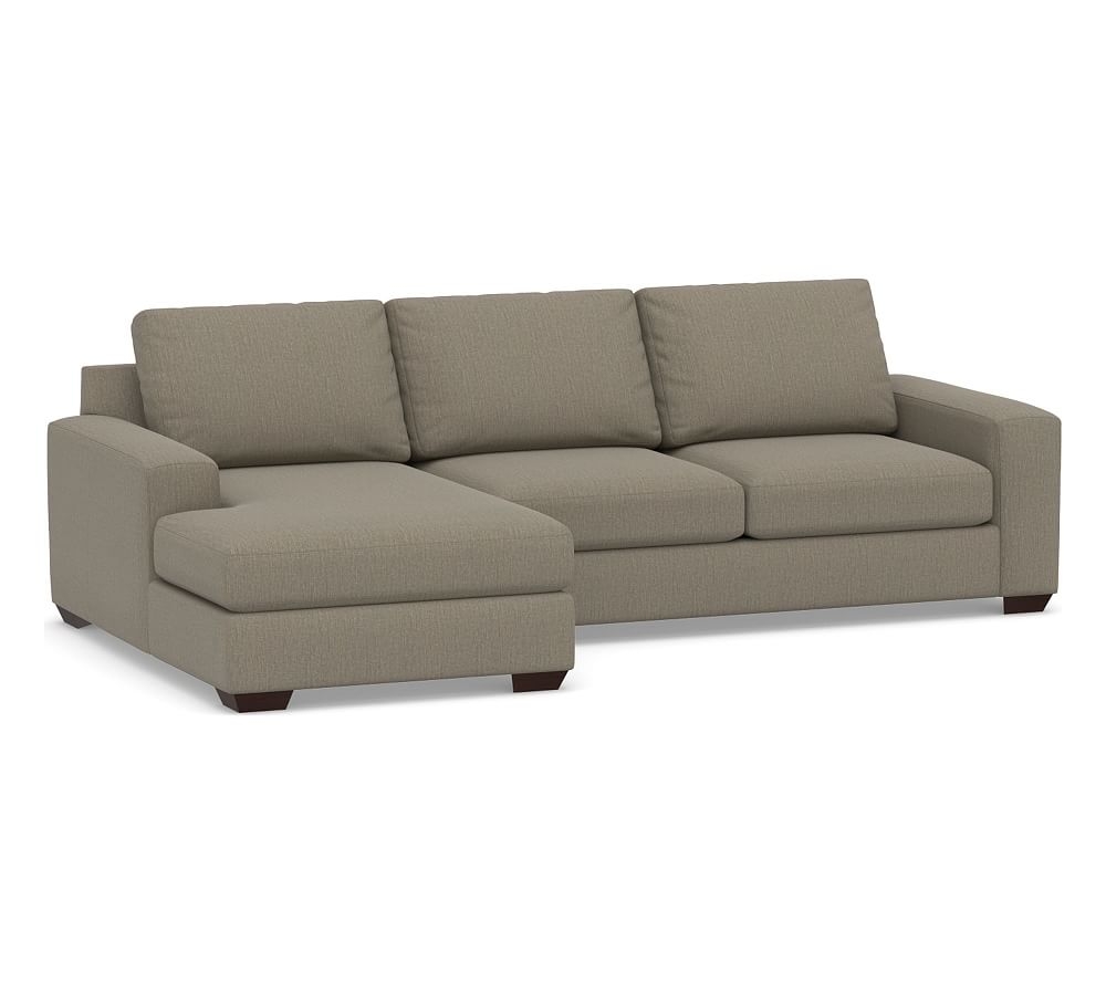 Big Sur Square Arm Upholstered Right Arm Loveseat with Chaise Sectional, Down Blend Wrapped Cushions, Chenille Basketweave Taupe - Image 0