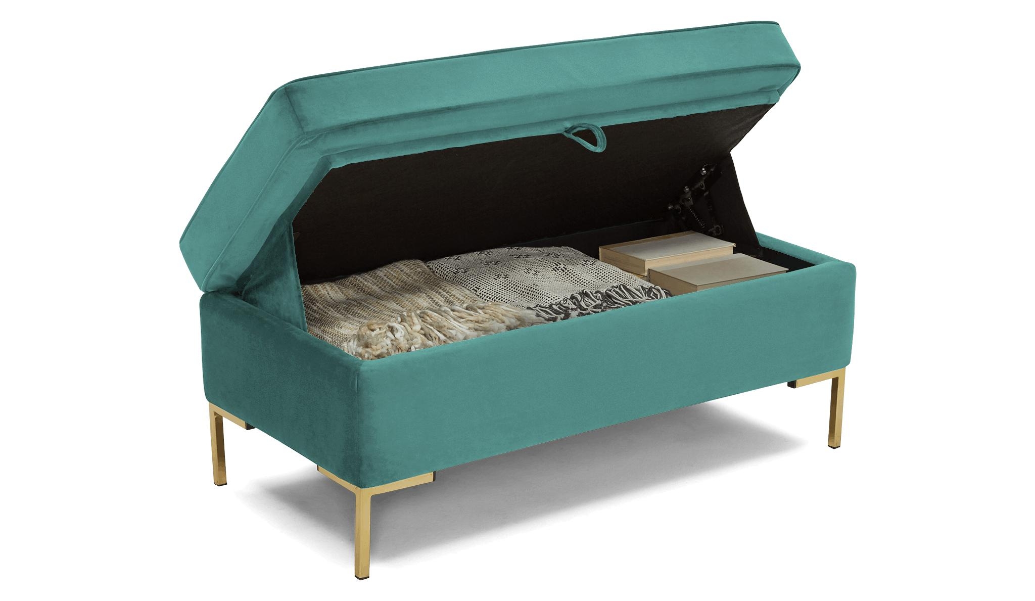 Green Dee Mid Century Modern Bench with Storage - Essence Aqua - Image 2