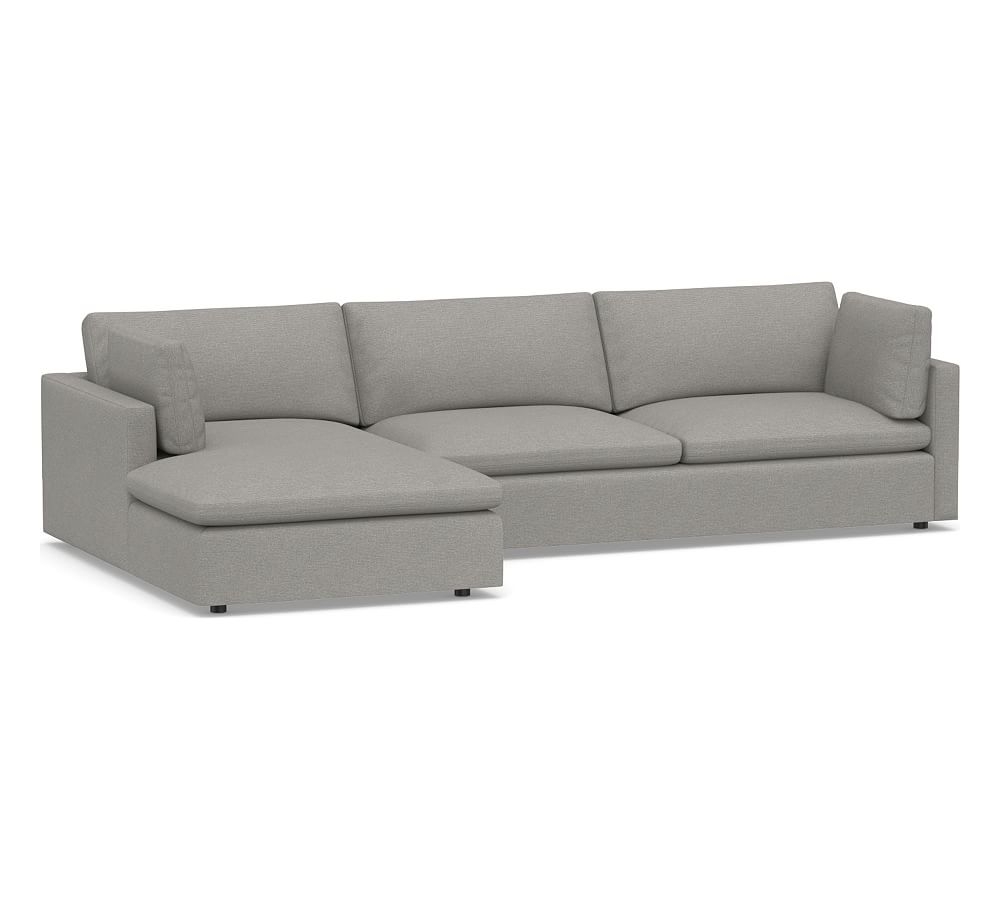 Bolinas Upholstered Right Arm Sofa with Chaise Sectional, Down Blend Wrapped Cushions, Performance Heathered Basketweave Platinum - Image 0