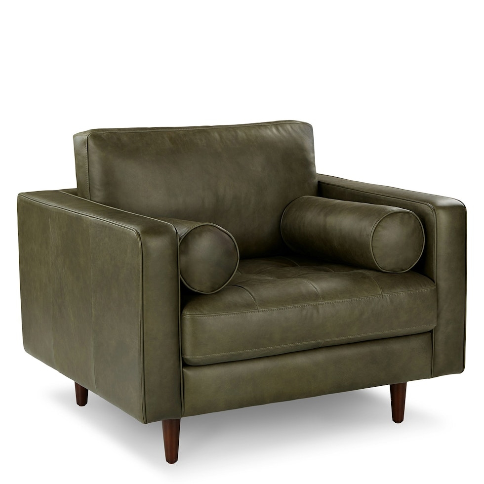 Sven 42" Tufted Leather Lounge Chair - Charme Green - Image 0
