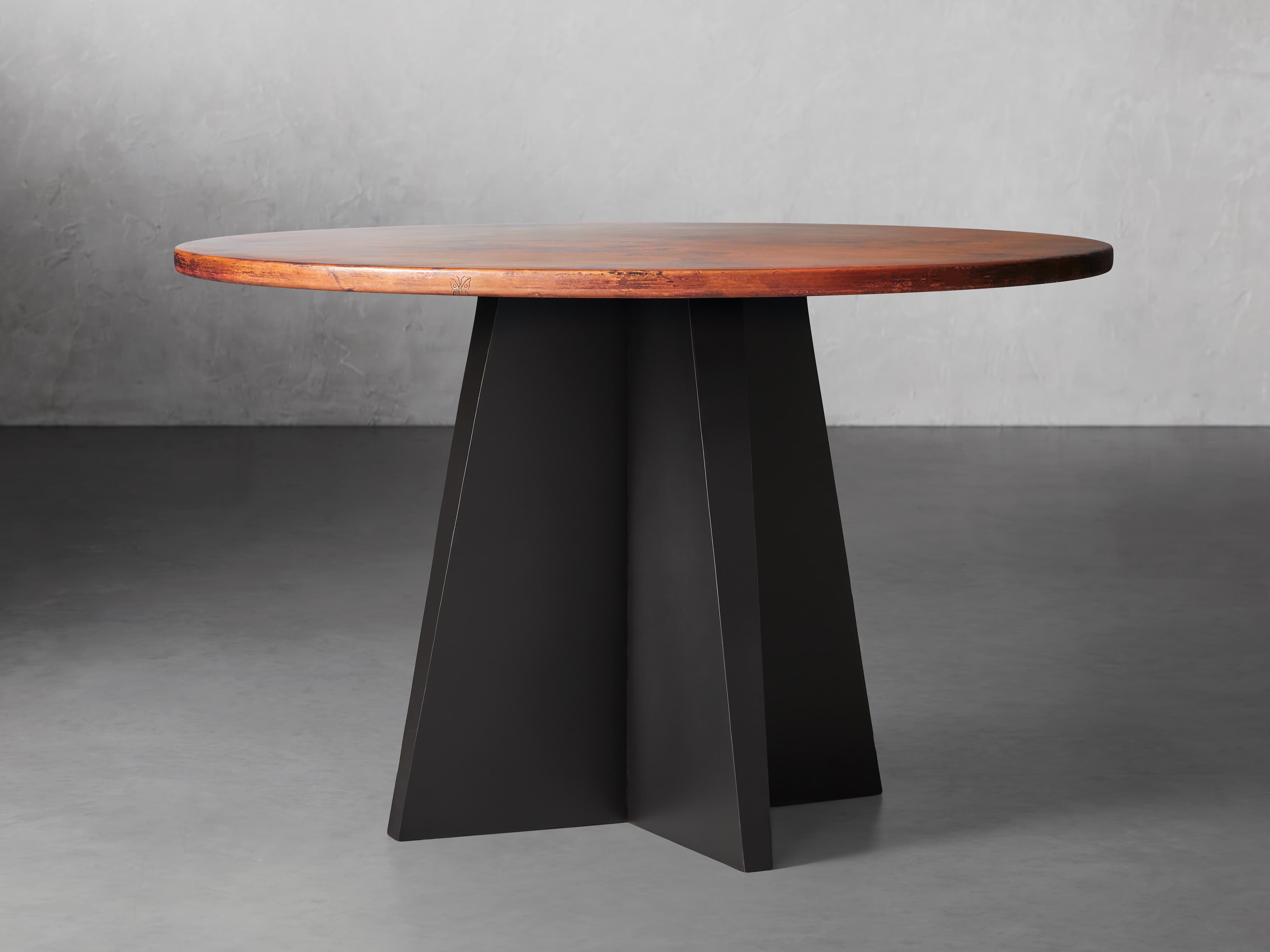 Recycled Round Dining Table with Vertex Base Metal 38" in Orange  Copper  - Image 0