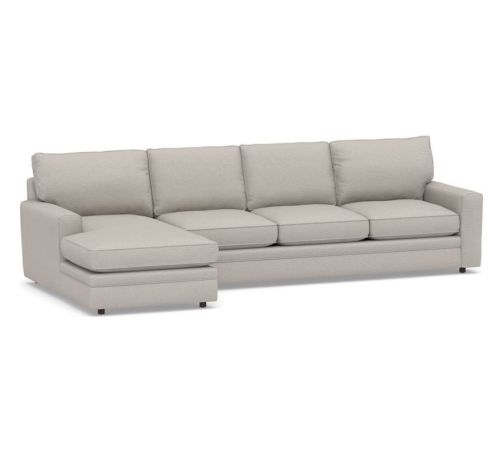Pearce Square Arm Upholstered Right Arm Sofa with Chaise Sectional, Down Blend Wrapped Cushions, Chunky Basketweave Stone - Image 0