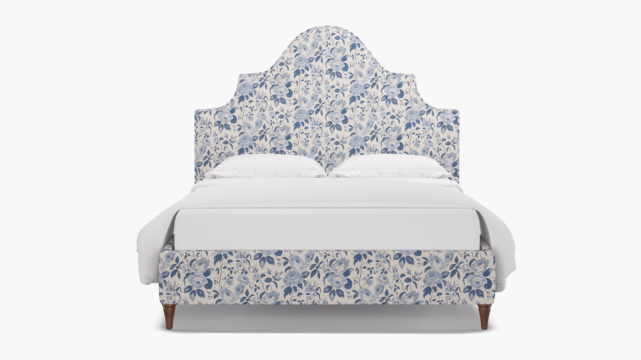 Statement Bed, Delft Chintz, Walnut Decorative Tapered Leg, King - Image 0