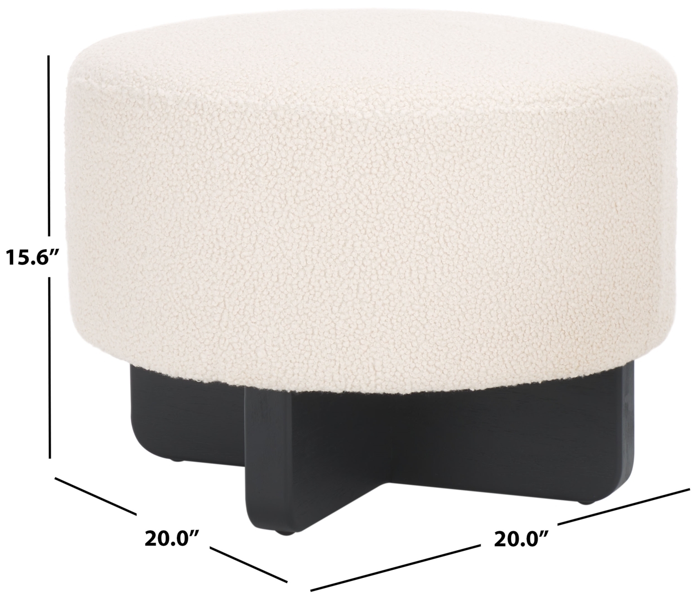 Riah Boucle Round Ottoman - Off White / Black - Safavieh - Image 7