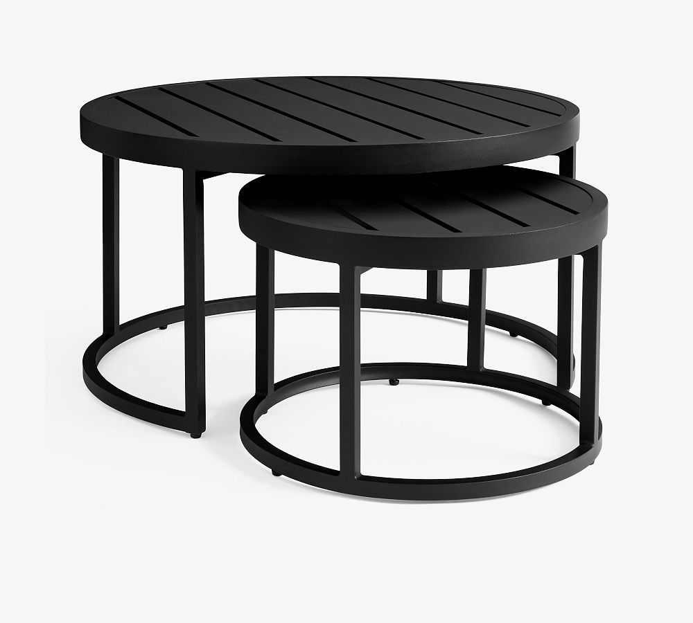 Malibu Metal Round Nesting Outdoor Coffee Table, Black - Image 0