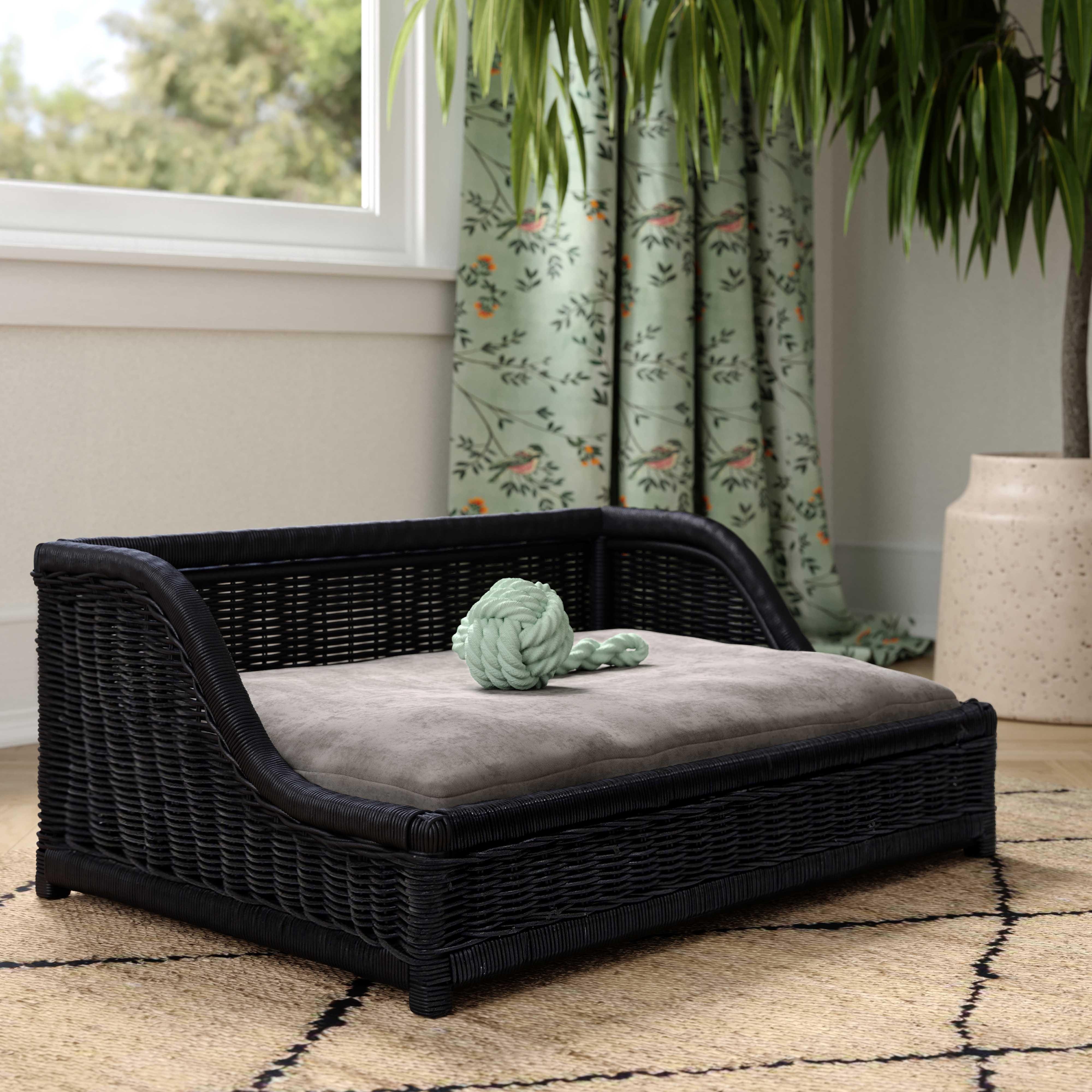 Poppy Black Rattan Small Pet Bed - Image 1
