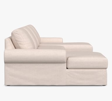 Big Sur Roll Arm Slipcovered U-Double Chaise Grand Sofa Sectional, Down Blend Wrapped Cushions, Park Weave Oatmeal - Image 4