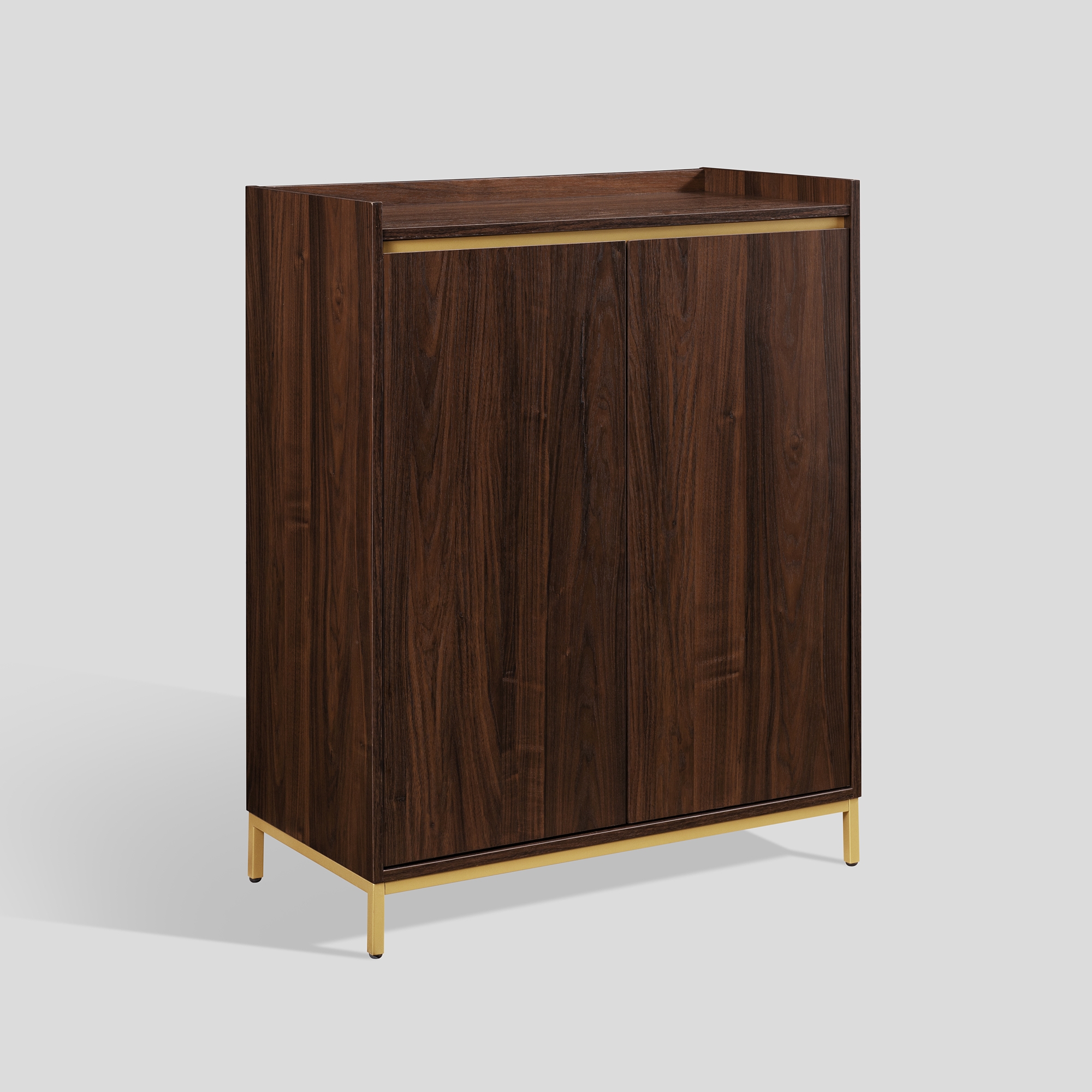 Contemporary 2-Door Accent Cabinet with Framed Top - Dark Walnut/ Gold - Image 0