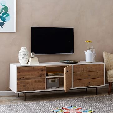 Reclaimed Wood + Lacquer Media Console (70") - Stone Gray - Image 1