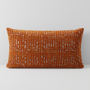 Allover Crosshatch Jacquard Velvet Pillow Cover, Set of 2, 14x26, Copper - Image 0