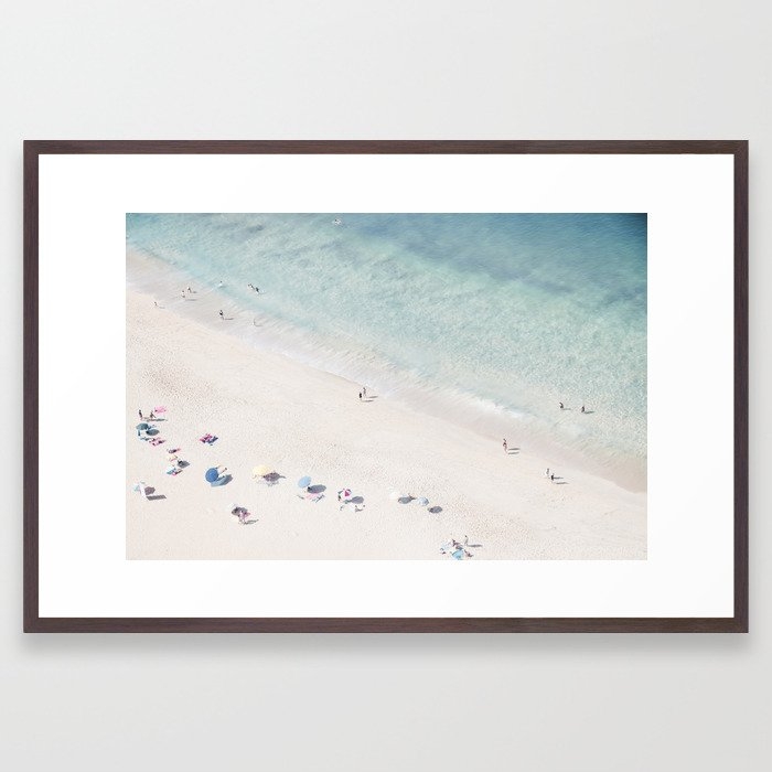 Summer Seaside Beach Print - Aerial Ocean Crowded Beach Sea Photography By Ingrid Beddoes Framed Art Print by Ingrid Beddoes Photography - Conservation Walnut - Large 24" x 36"-26x38 - Image 0