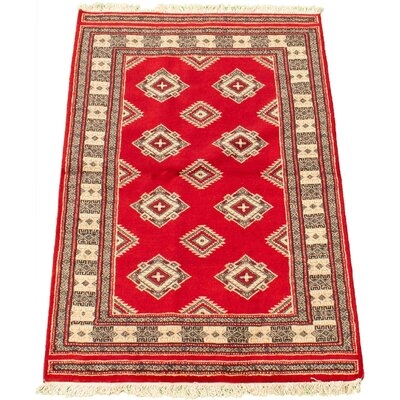 One-of-a-Kind Hand-Knotted New Age 3'1" x 5' Wool Area Rug in Red - Image 0
