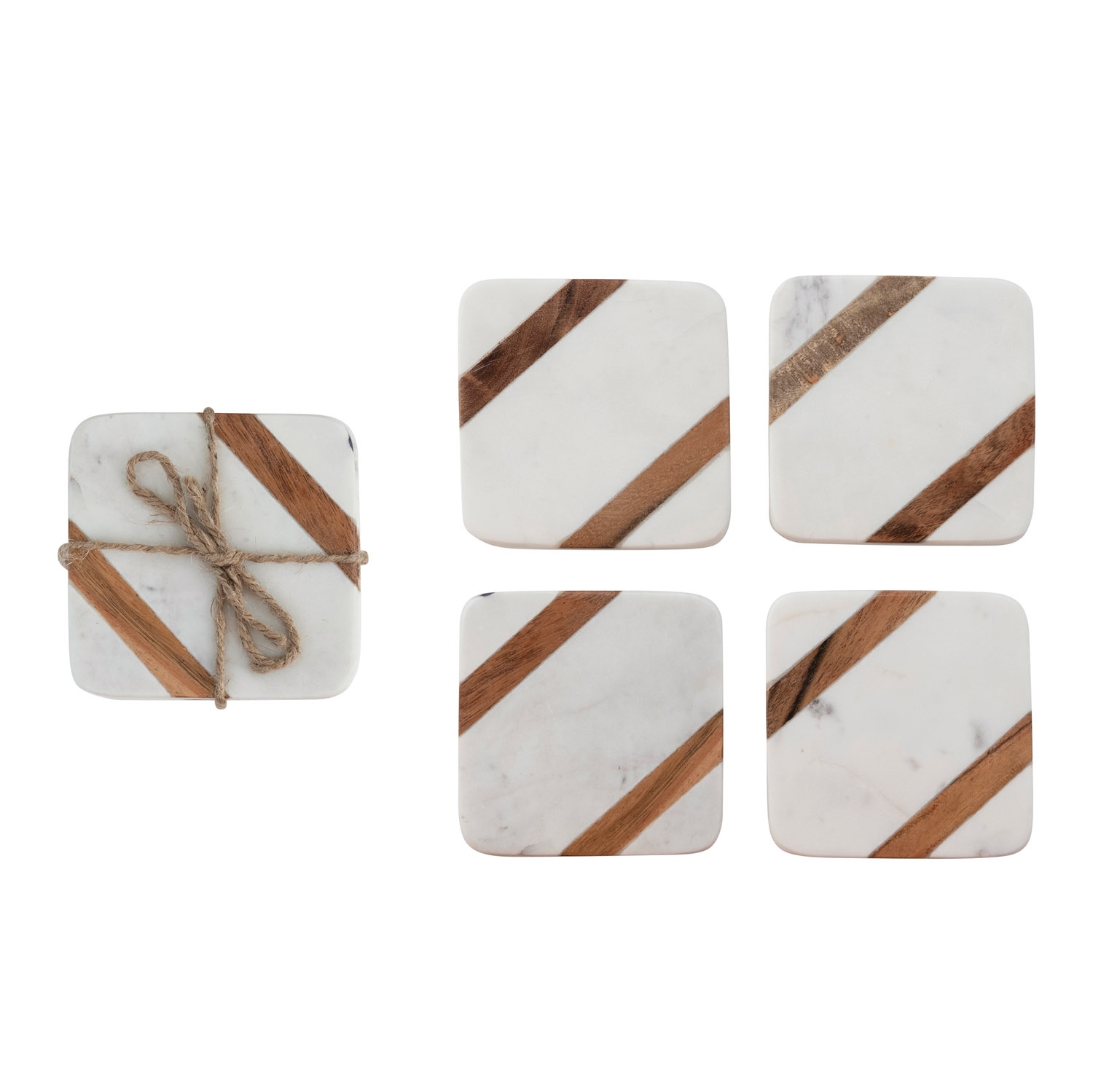 White Marble & Acacia Wood Coasters (Set of 4 Pieces) - Image 0