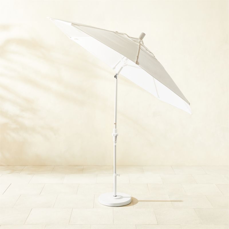 Market Round Natural White Outdoor Umbrella with White Base - Image 1