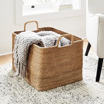 Modern Weave Tall Handle Basket, Natural - Image 3