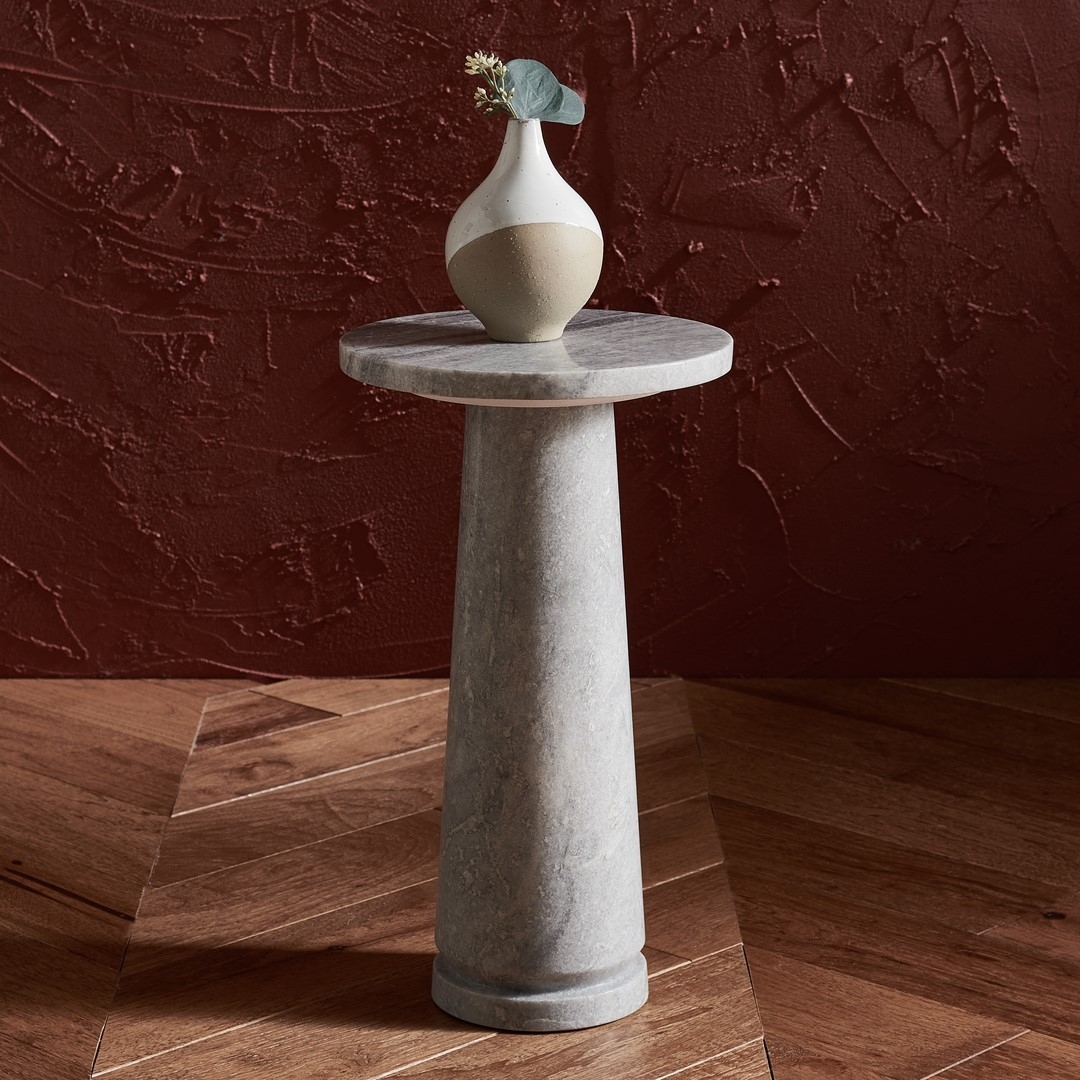 Valentia Round Marble Accent Table - Light Grey - Image 1