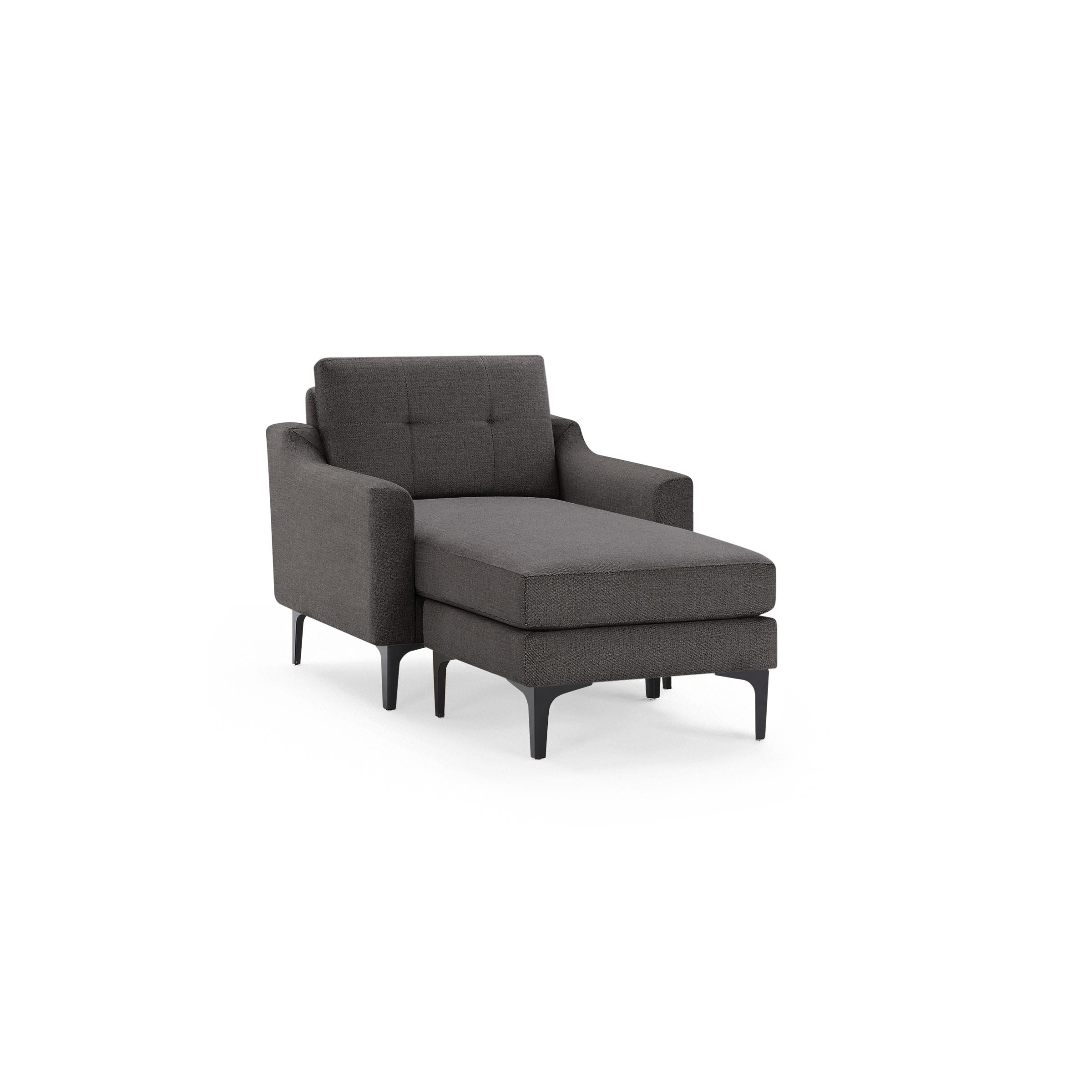 Nomad Armchair with Chaise - Heather Charcoal - Performance Chenille / Black - Metal / Slope - Image 1