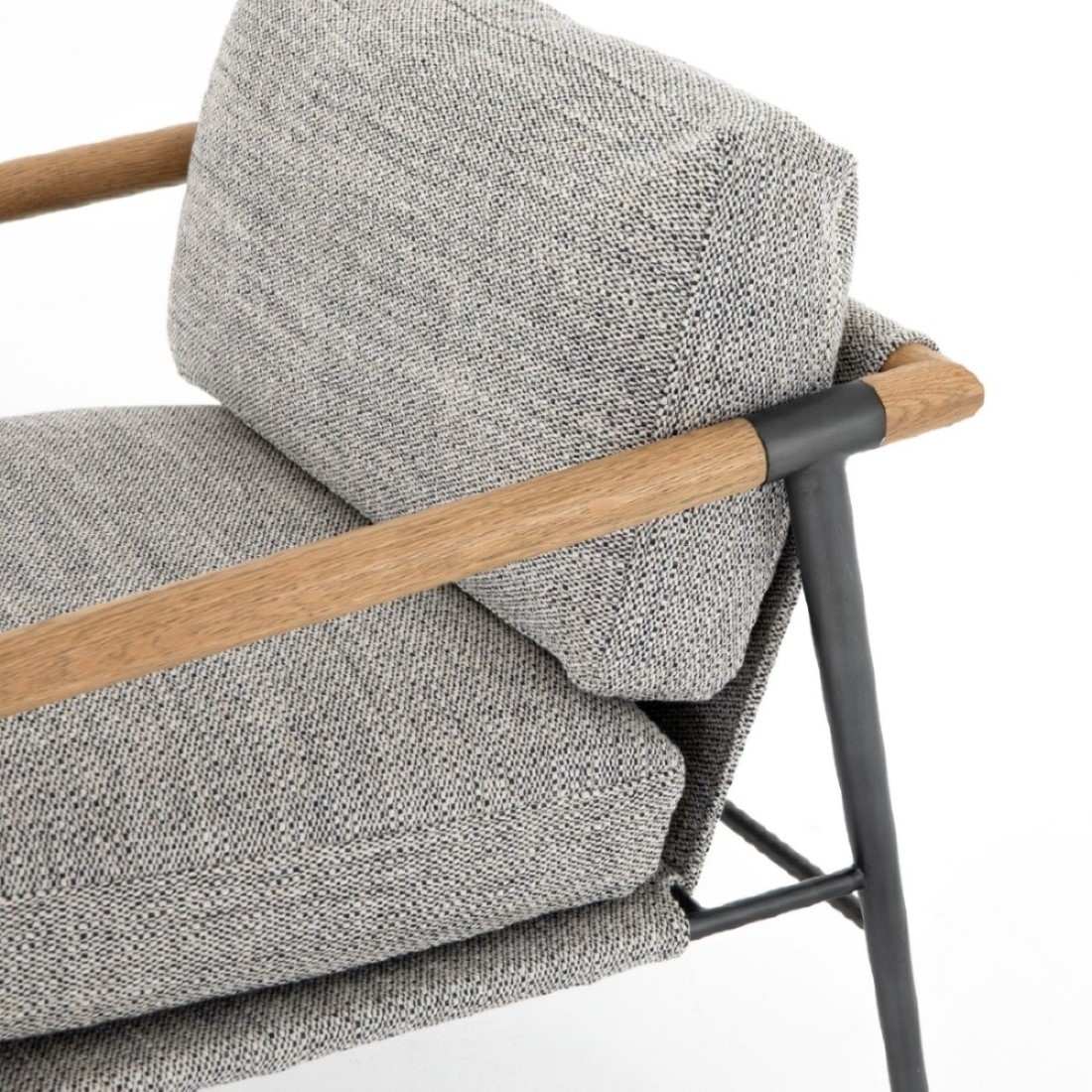 Zander Modern Classic Grey Upholstered Oak Wood Steel Arm Chair - Image 5