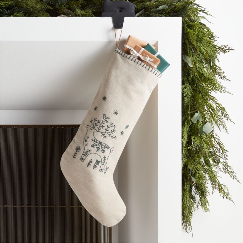 Scandi Heritage Reindeer Linen Kids Christmas Stocking - Image 3