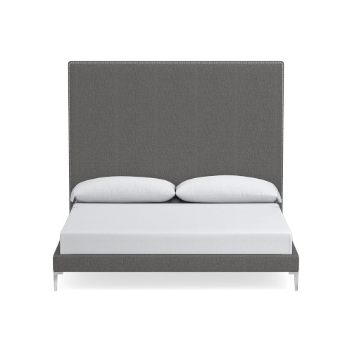 Brooklyn 72NT King Extra Tall Uph Roll Slat Bed PN, Polished Nickel, Perennials Performance Melange Weave, Gray - Image 0