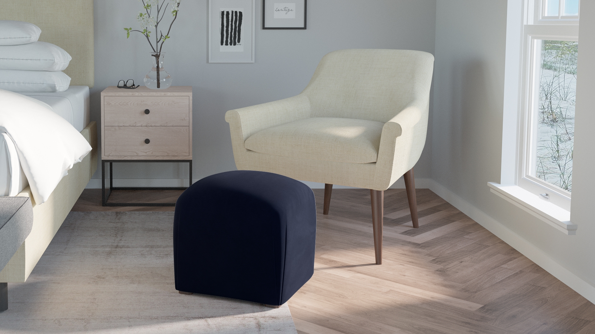 Deco Ottoman, Navy Classic Velvet - Image 2