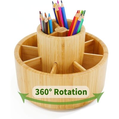 Bamboo Rotating Art Supply Desk Organizer,Pencil Holder Organizer, Desktop Storage Caddy For Pen,Colored Pencil,Crayon,Paint Brushes,Art Studio&Office - Image 0