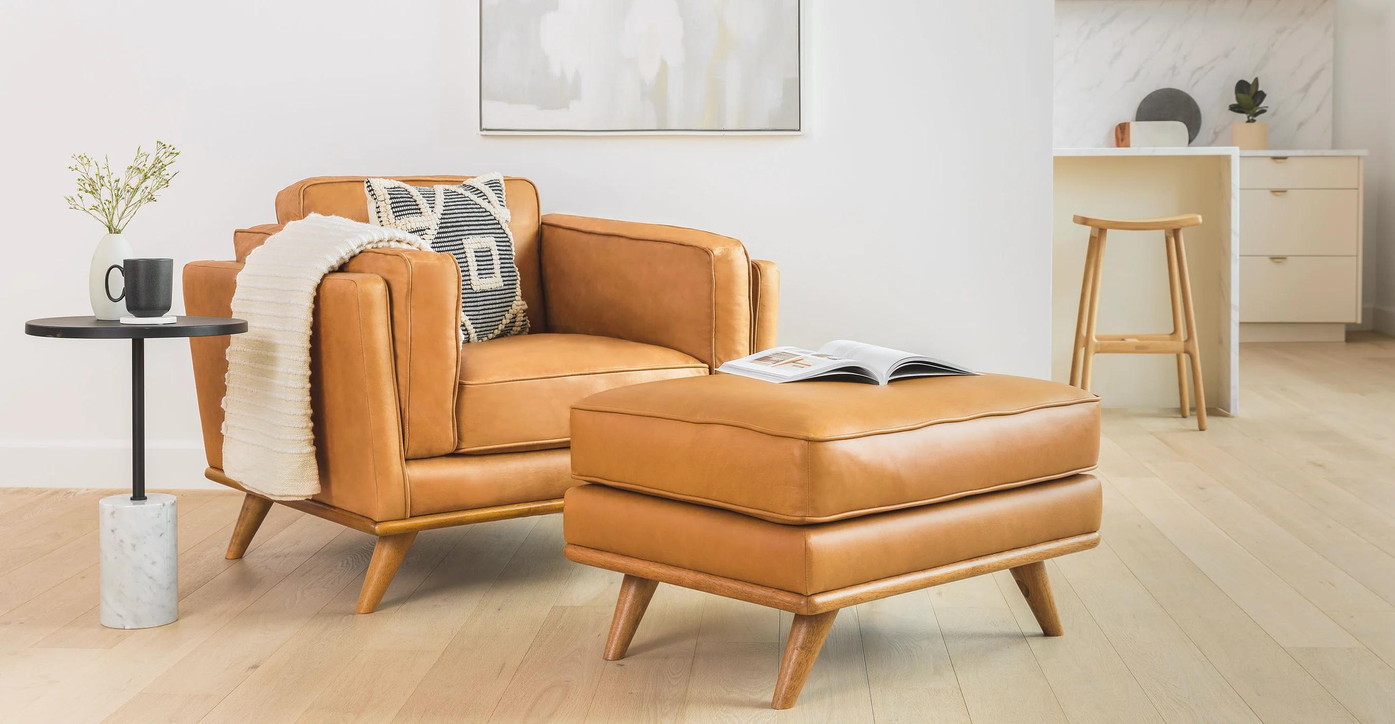 Timber 31" Leather Ottoman - Charme Chocolat - Image 2