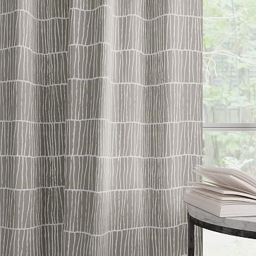 Line Lattice Curtain, Stone Gray, Set of 2, 48" x 108" - Image 2