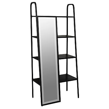 Entry Floor Mirror with Shelves, Black, 67" - Image 3