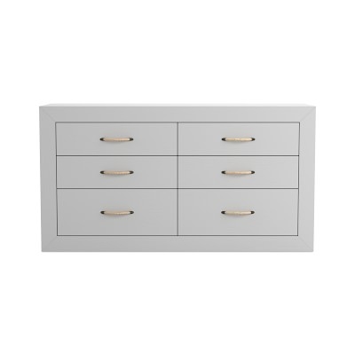 Malta 6 Drawer Wide Dresser, Wood, White, Rattan - Image 0