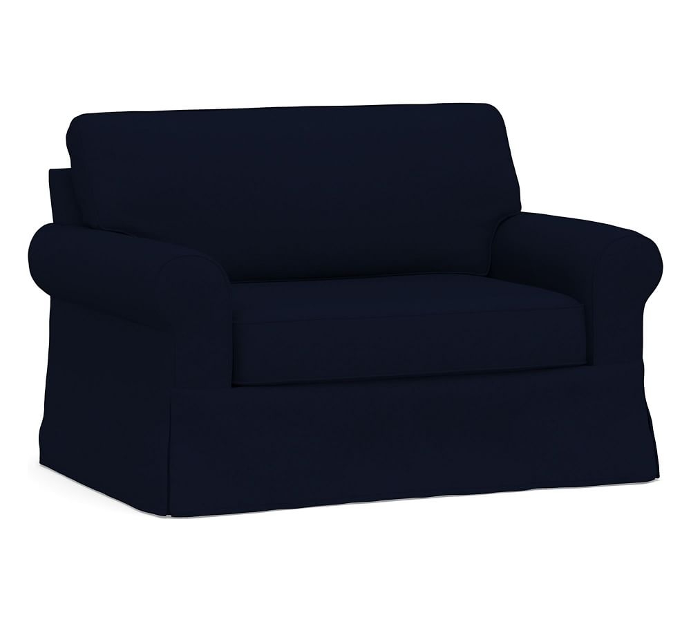 Buchanan Roll Arm Slipcovered Twin Sleeper Sofa, Polyester Wrapped Cushions, Performance Everydaylinen(TM) Navy - Image 0